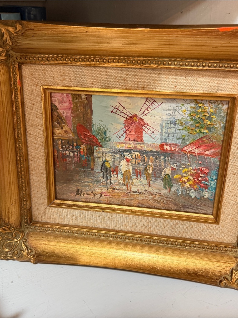 Original Paris Moulin Rouge Street Scene Framed Impressionist Painting Wall Art